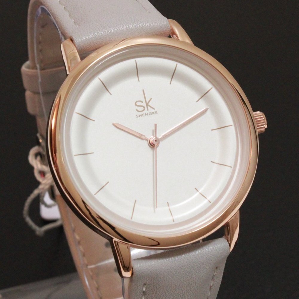 Ladies Dress Quartz Watch White Dial Grey Strap 38mm